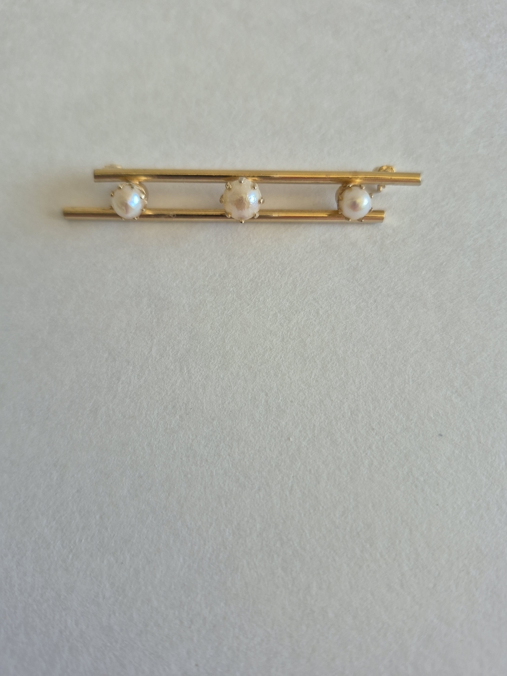 Vintage Brooch Faux Pearl Double Bar